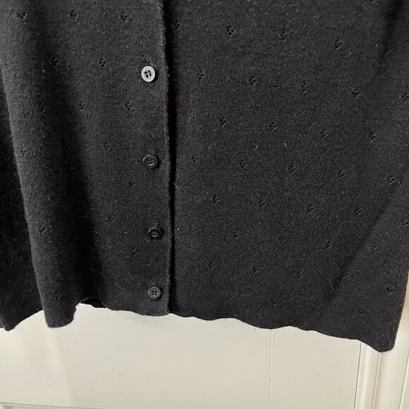 Vintage Worthington Eyelet Black Button Up Short Sleeve Knit Top Womens Size L - Picture 4 of 9